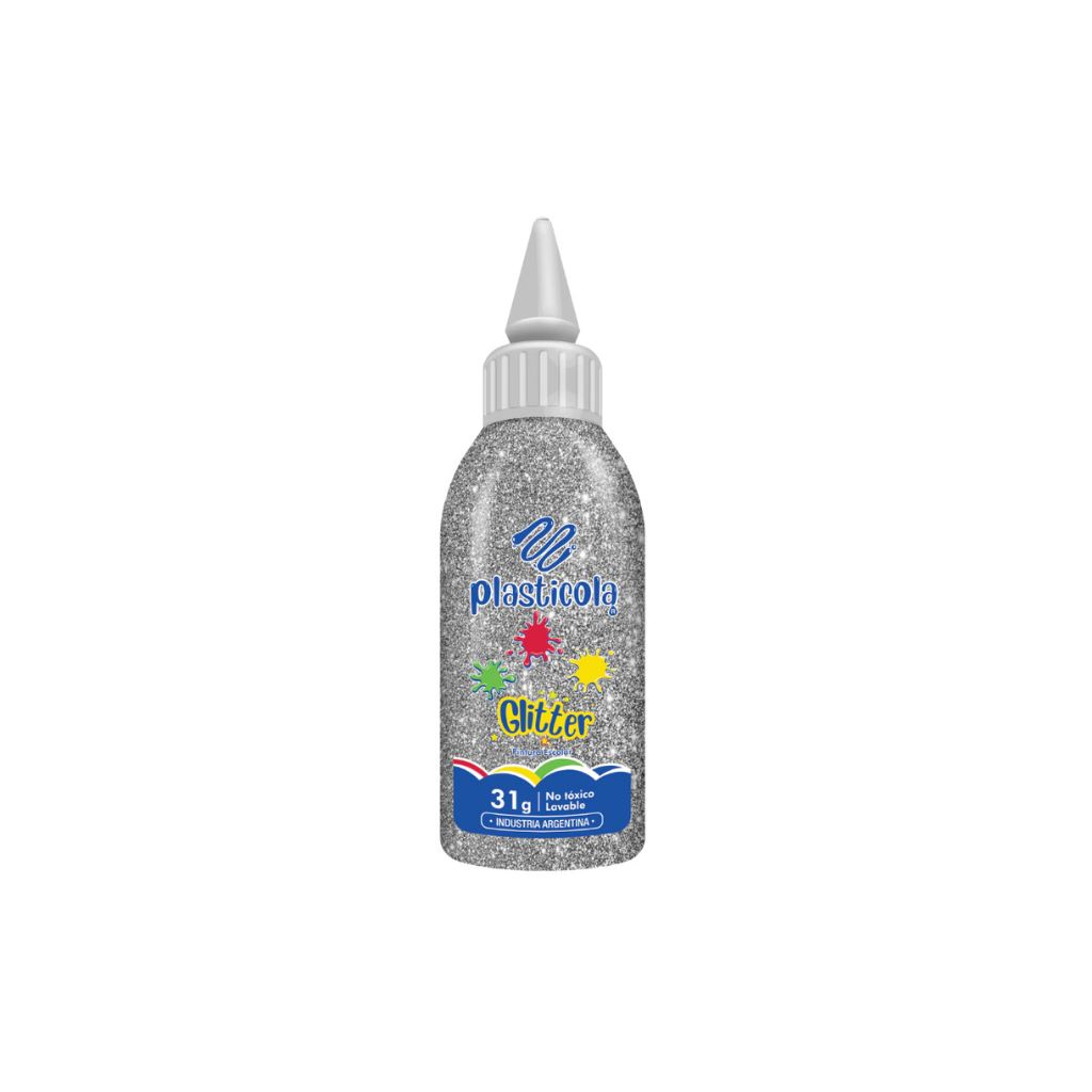 ADHESIVO CON GLITTER PLASTICOLA 38GRS PLATA 