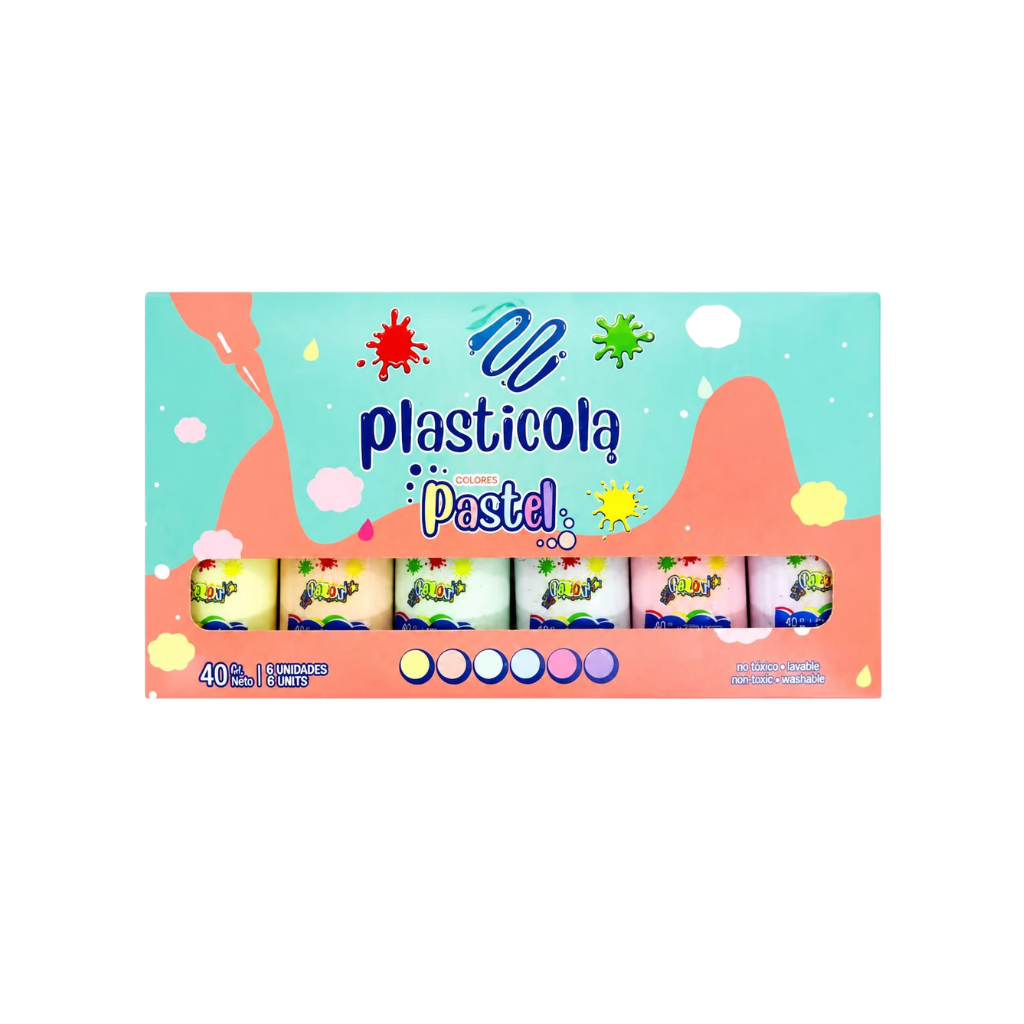 ADHESIVO VINILICO PLASTICOLA 35G X 6 COLORES PASTEL
