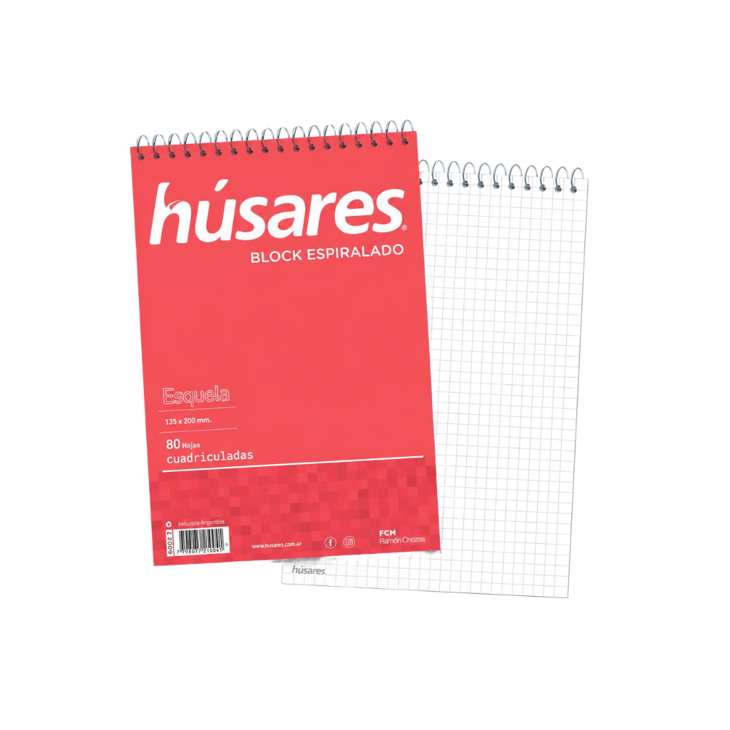 BLOCK ESPIRAL A5 ESQUELA HUSARES X80H CUADRICULADO 6404