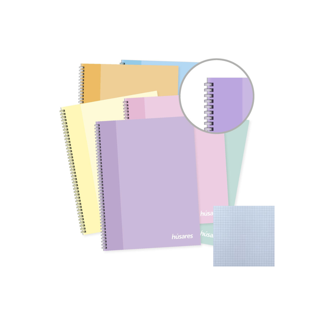 CUADERNO 22.3X29.7 C/ESPIRAL HUSARES X 80HJS CUADRICULADO PASTEL 6285