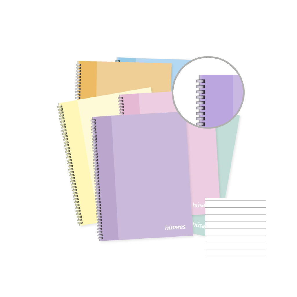 CUADERNO 22.3X29.7 C/ESPIRAL HUSARES X 80HJS RAYADO PASTEL 6286