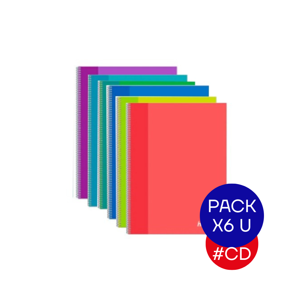 CUADERNO 22.3X29.7 C/ESPIRAL HUSARES X 80HJS CD TRENDY 6293 PACK X 6 UNID.