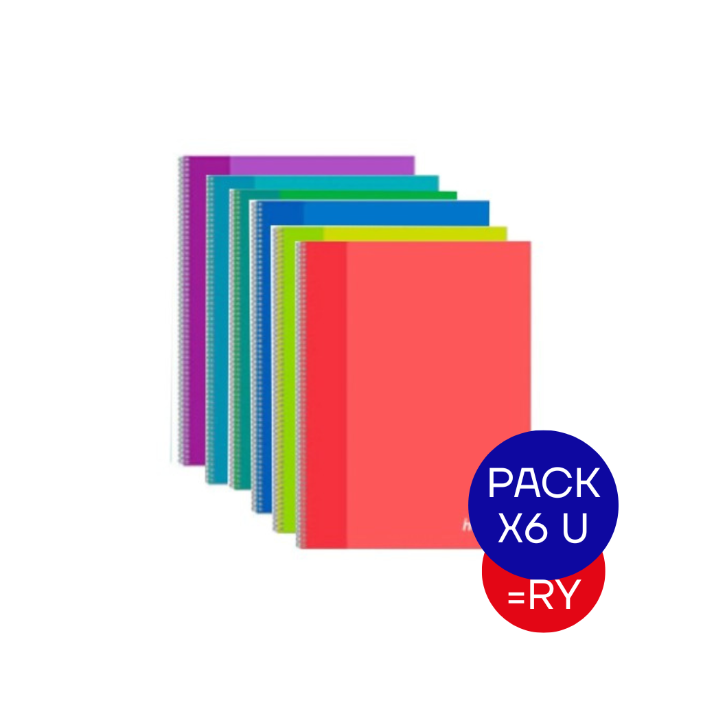 CUADERNO 22.3X29.7 C/ESPIRAL HUSARES X 80HJS RAYADO TRENDY 6294 PACK X 6 UNID.