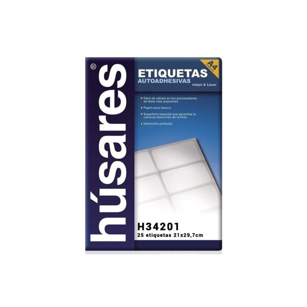 ETIQUETA A4 HUSARES 21X29 H34201 X 25 HJS