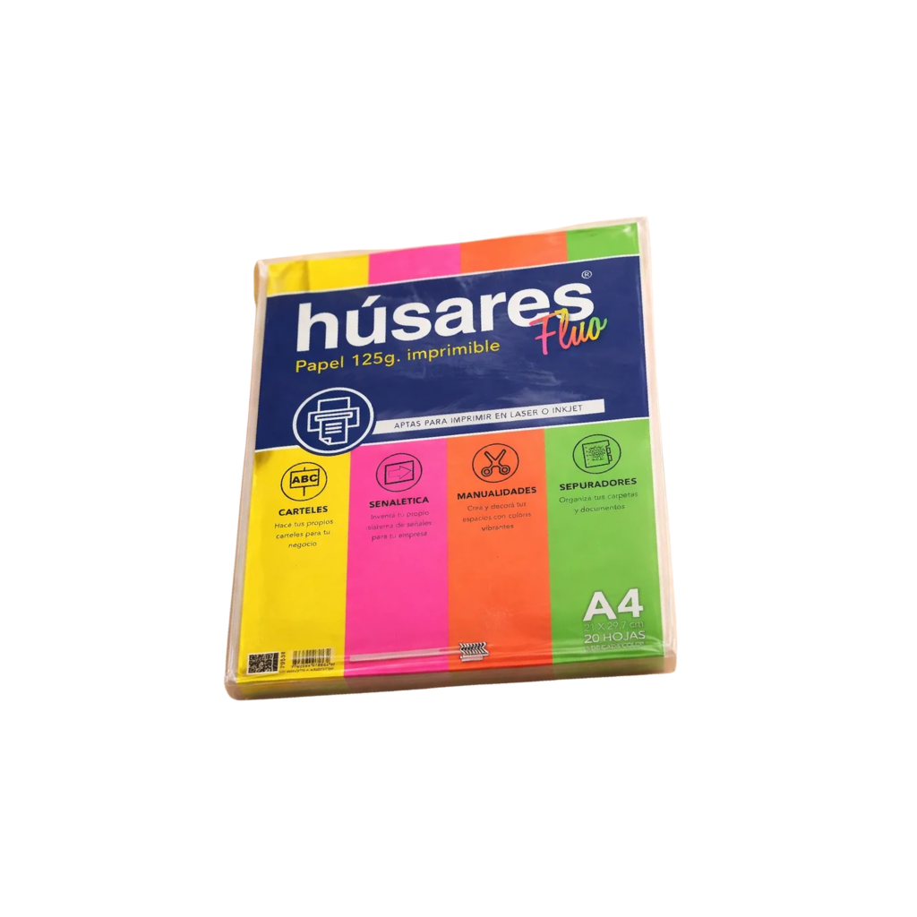 PAPEL COLOR HUSARES A4 125GRS X 20 HJS FLUO 7953