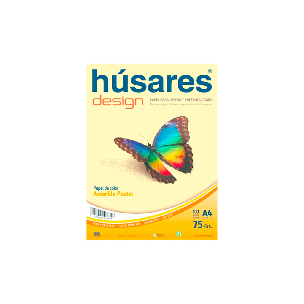 PAPEL COLOR HUSARES DESIGN A4 75 GRS X 100 HJS AMARILLO 7852