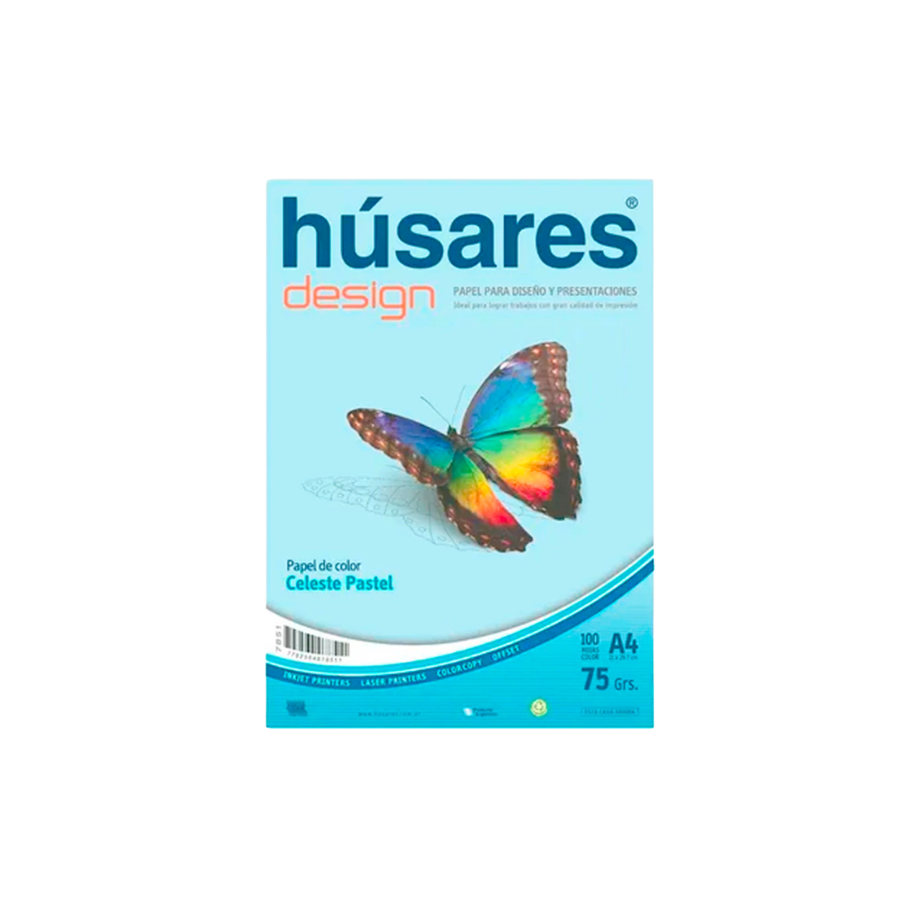 PAPEL COLOR HUSARES DESIGN A4 75 GRS X 100 HJS CELESTE 7851