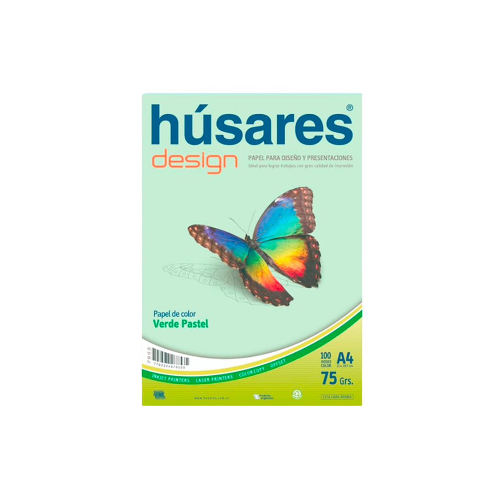 PAPEL COLOR HUSARES DESIGN A4 75 GRS X 100 HJS VERDE 7853