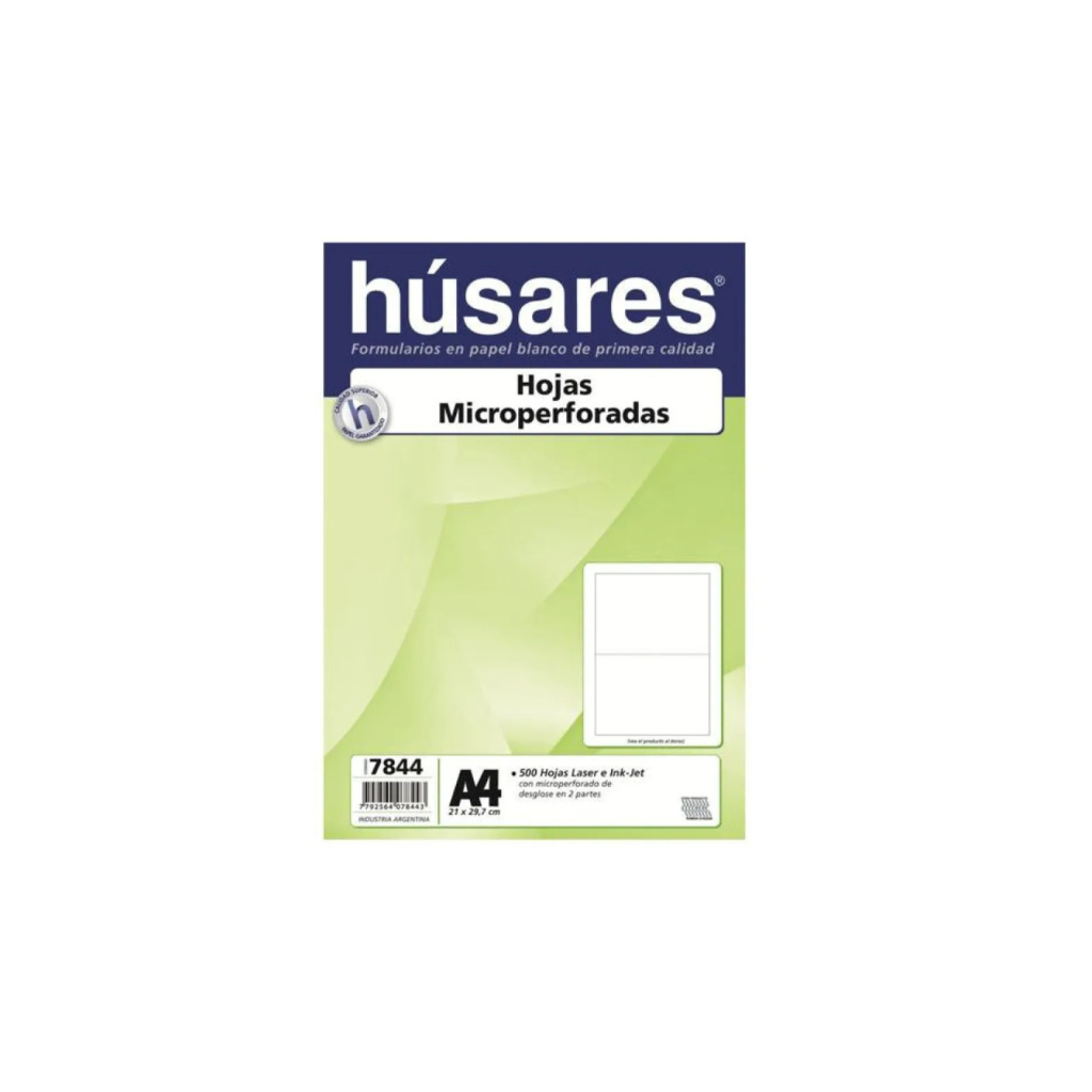 RESMA A4 HUSARES 7844 MICROPERFORADA AL MEDIO 75 G. X 500 H. BLANCO