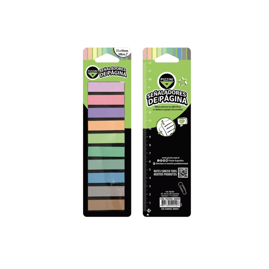 NOTAS ADHESIVAS BANDERITAS PASTEL PIZZINI 12X45MM 10BLOCK X 20U NA124520X10P