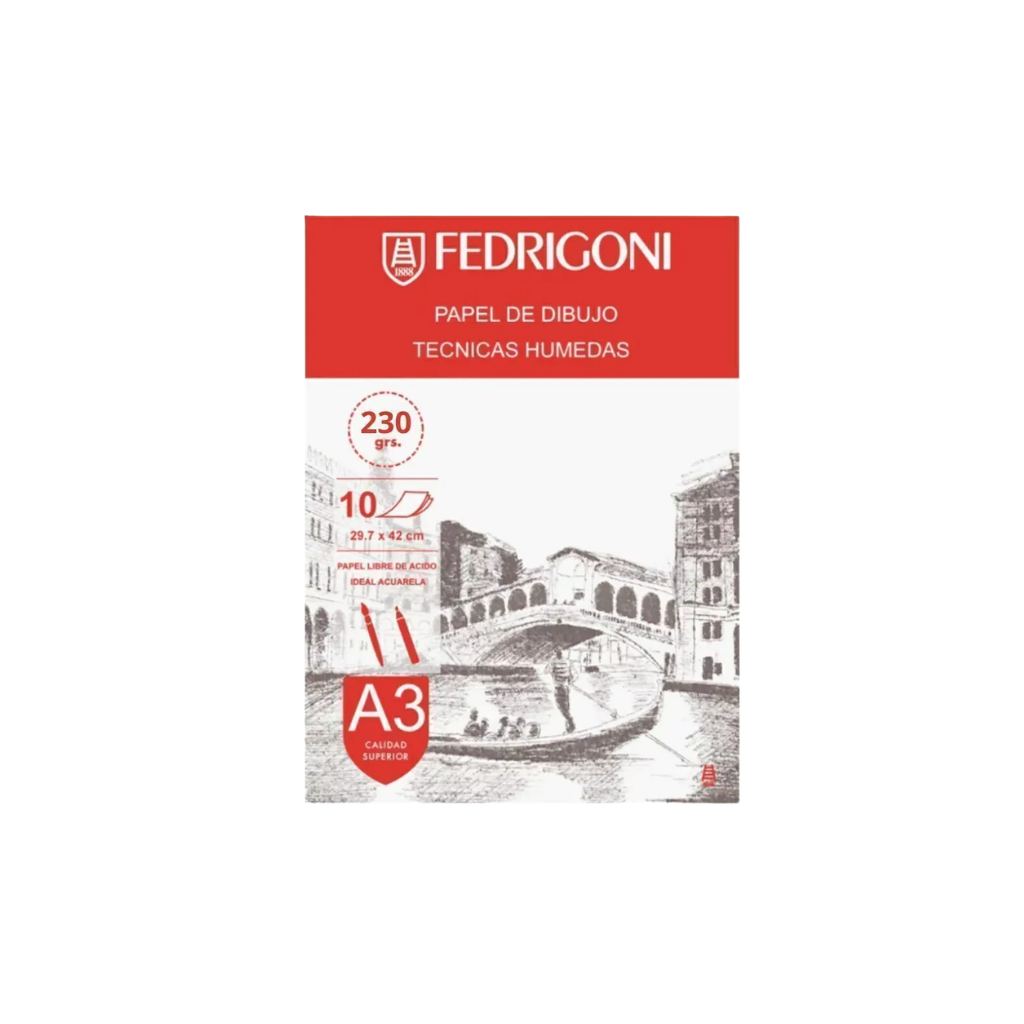 BLOCK PAPEL ACUARELABLE 230GRS A3 X 10HS FEDRIGONI TECNICAS HUMEDAS