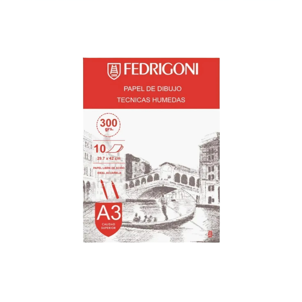 BLOCK PAPEL ACUARELABLE 300GRS A3 X 10HS FEDRIGONI TECNICAS HUMEDAS