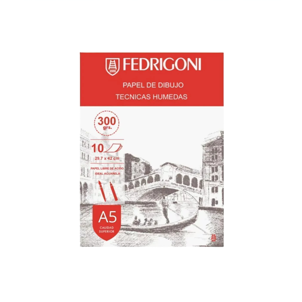 BLOCK PAPEL ACUARELABLE 300GRS A5 X 10HS FEDRIGONI TECNICAS HUMEDAS