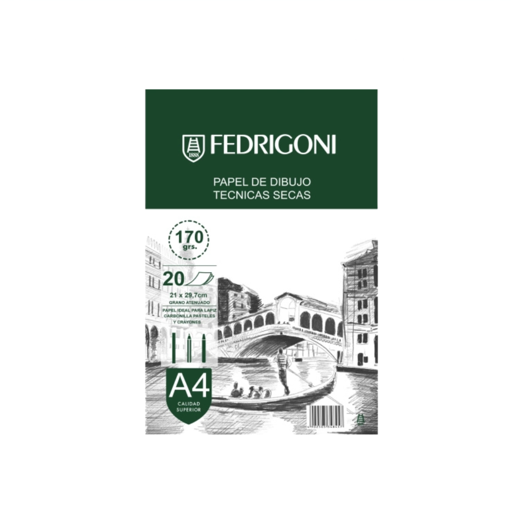BLOCK PAPEL RUGOSO 170GRS A4 X 20HS TECNICA SECA FEDRIGONI 640991