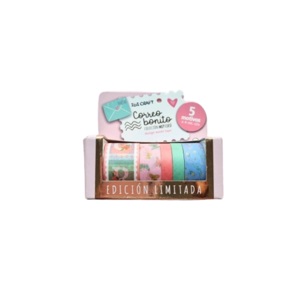 CINTA WASHI TAPE BOX 5 ROLLOS DE 4MTS COLECCION CORREO 055774