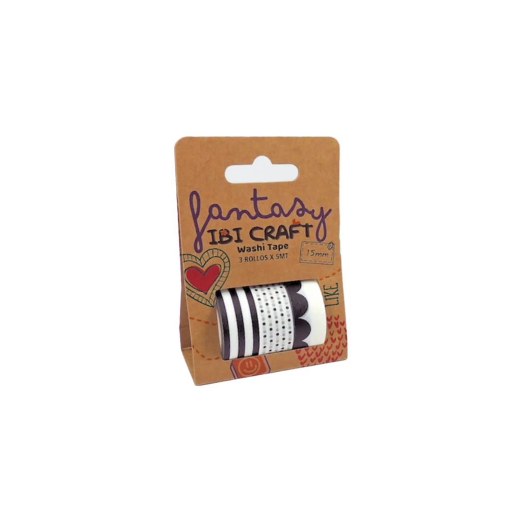 CINTA WASHI TAPE DISPLAY 3 ROLLOS DE 5MTS BLACK 055780