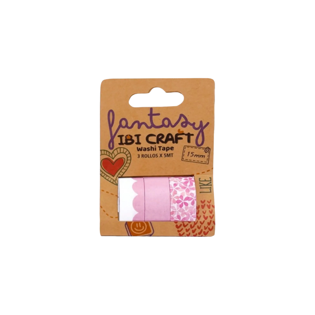CINTA WASHI TAPE DISPLAY 3 ROLLOS DE 5MTS PINK 055794
