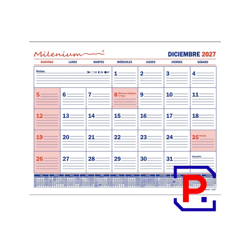 CALENDARIO CAL35 MENSUAL X 10 UNID MEDIDA:23X32.5 2027