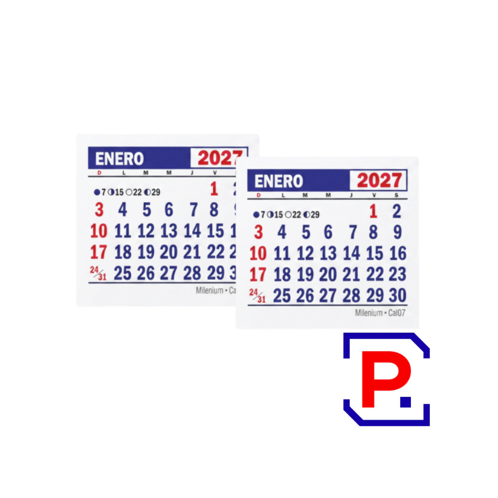 CALENDARIO CAL07 MENSUAL MIGNON X1000 UNID MEDIDA: 5.2X5.2 2027
