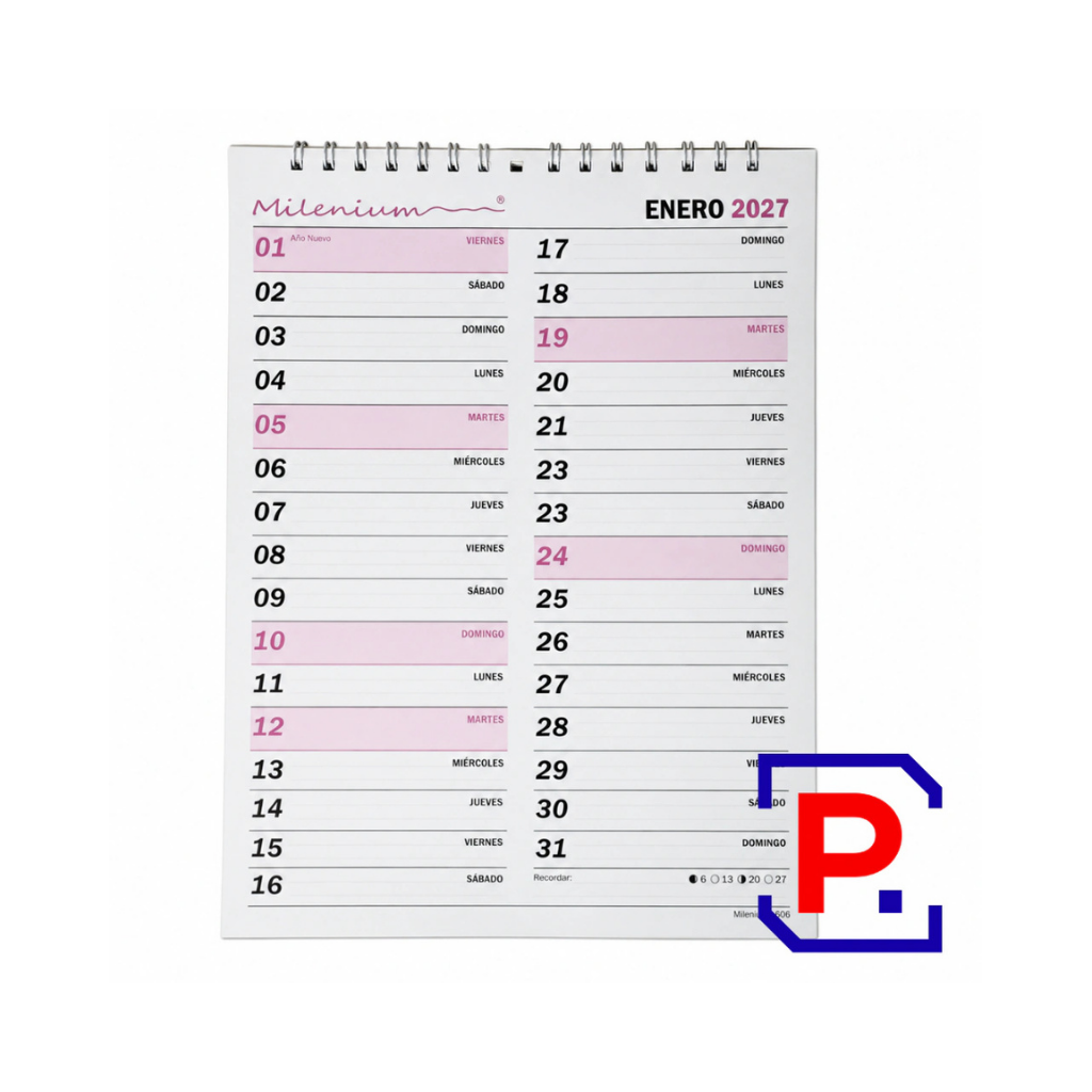 PLANIFICADOR CAL02 MENSUAL VERTICAL 2027 MEDIDA: 32X23