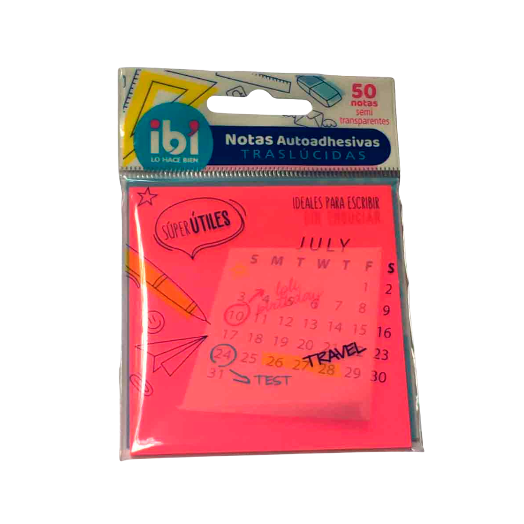 NOTAS ADHESIVAS 76X76 X50HJS CLEAR IBI ROSA 065036