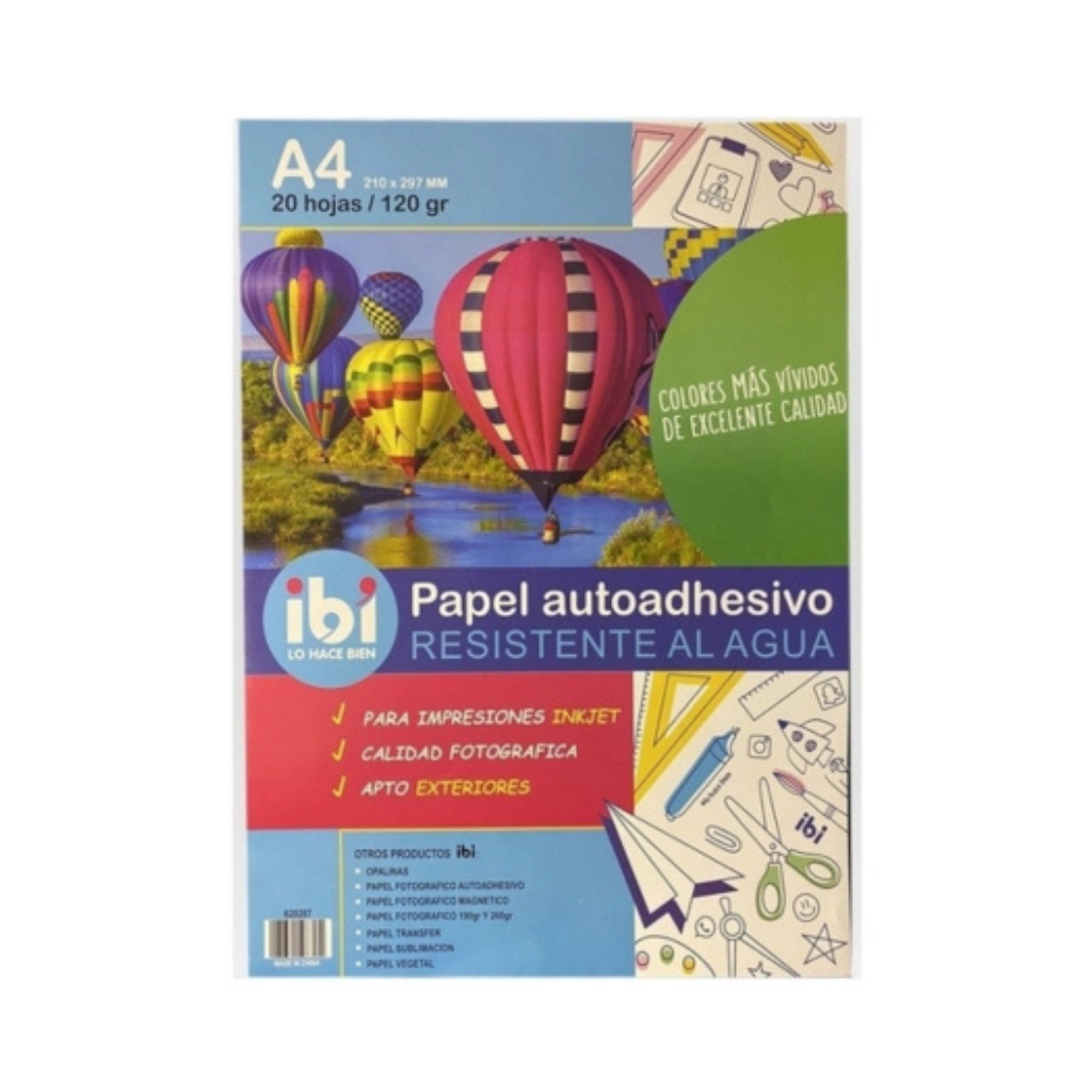 PAPEL AUTOADHESIVO RESISTENTE AL AGUA BLANCO 120GRS INKJET 620287 X 20 HJS