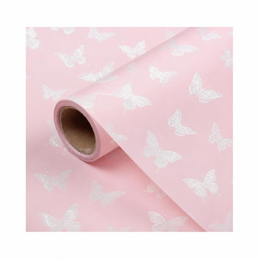 PAPEL COREANO 57 X 57CM ROSA C/MARIPOSAS 647044 PAQ X 20 UNID 