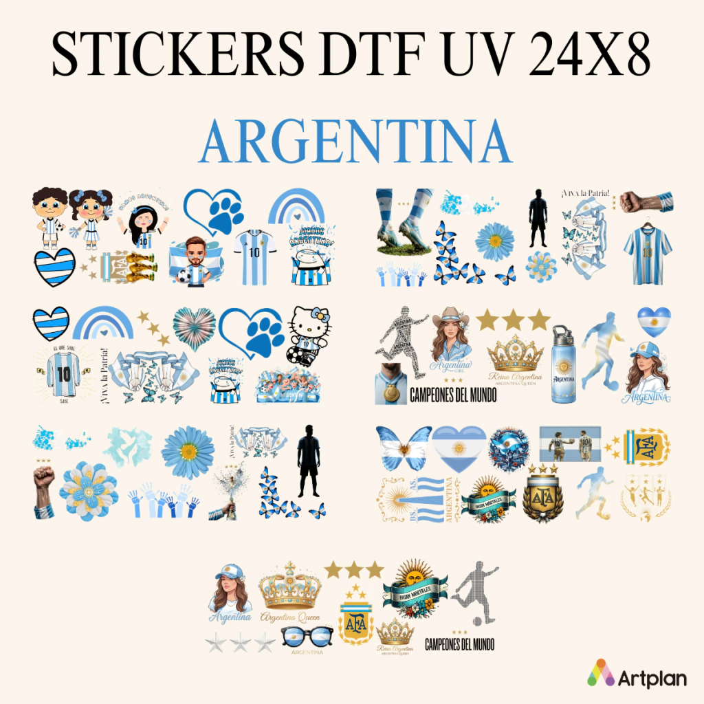 PLANCHA STICKERS DTF UV 24X8 ARGENTINA