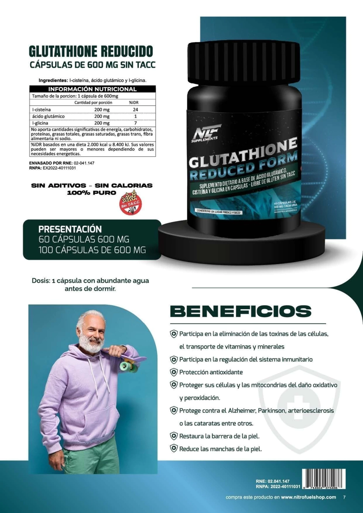 GLUTATHIONE REDUCED FORM X 60 CAPSULAS DE 600 MG - EPIGENETIC LAB MAYORISTAS