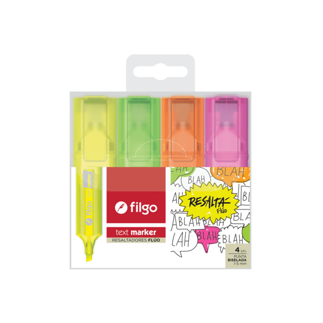 Resaltador Filgo Fluo X 4 Unidades (Amariilo, Verde, Rosa, Naranja)