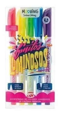 Marcador Coloring Mooving Microfibra Luminosas X 5