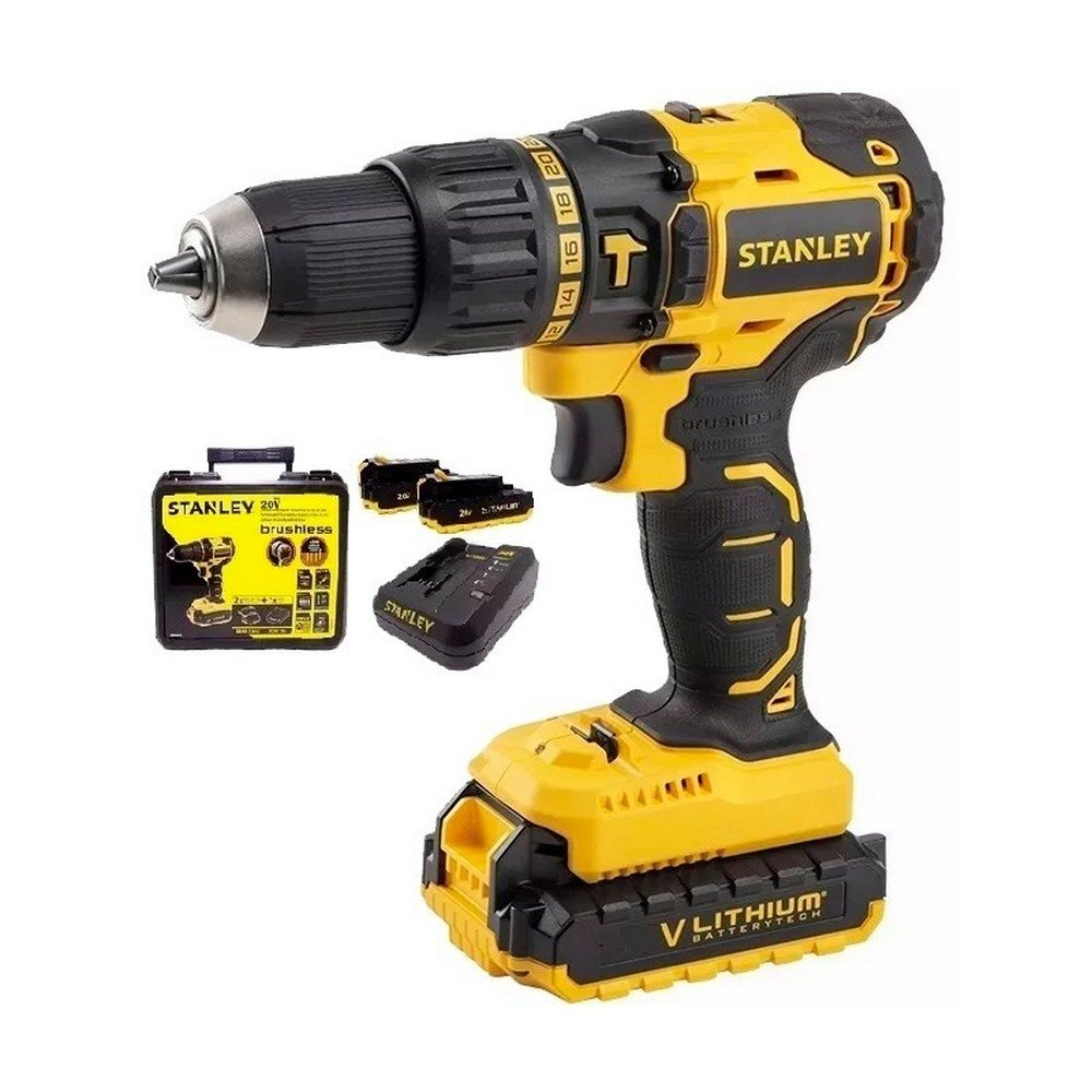 Taladro Percutor Inalambrico Stanley Ion-Litio 1.3 Ah - 20 V - 13 Mm Sin Carbones SBH201S2K