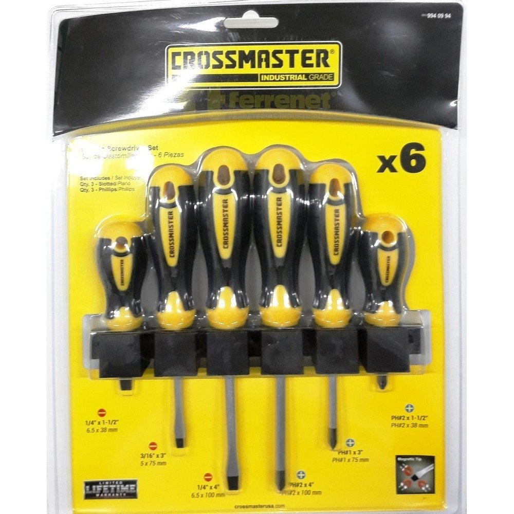 Set De Destornilladores Crossmaster  Plano Y Phillips 6 Piezas