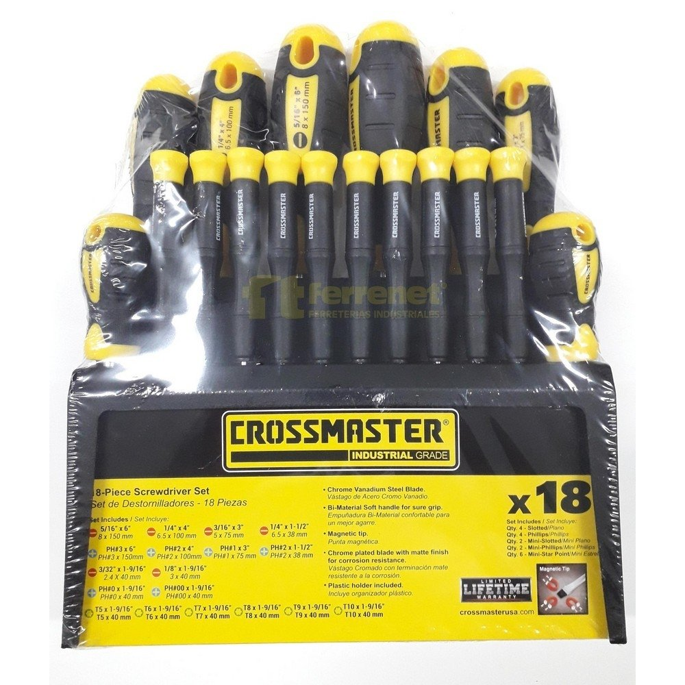 Set De Destornilladores Crossmaster  Plano Y Phillips 18 Piezas
