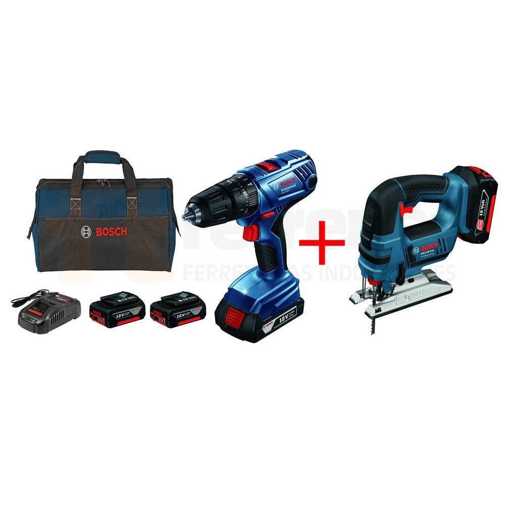Combo Taladro Percutor Inalámbrico Bosch + Sierra Caladora A Batería