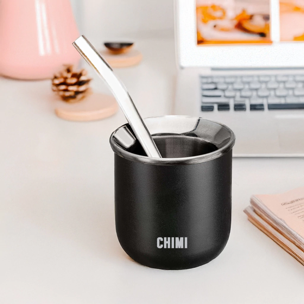 MATE NEGRO DE ACERO INOXIDABLE CON BOMBILLA