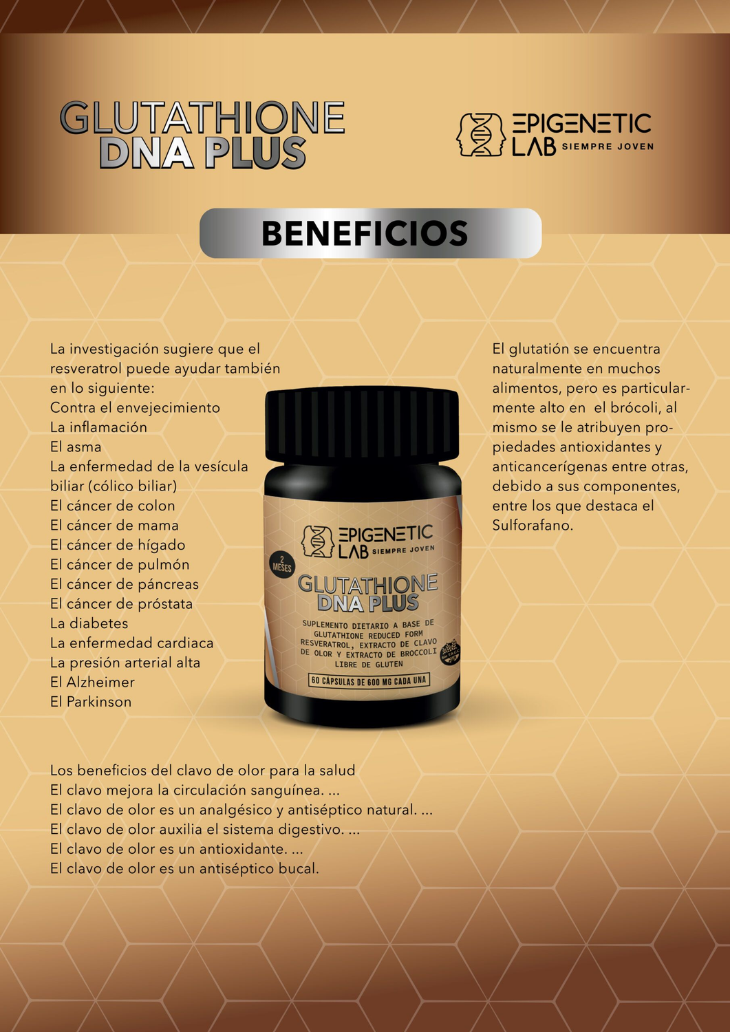 GLUTATHIONE DNA PLUS RESVERATROL POTENCIADO X 60 CAPSULAS DE 600 MG SIN  TACC - EPIGENETIC LAB MAYORISTAS