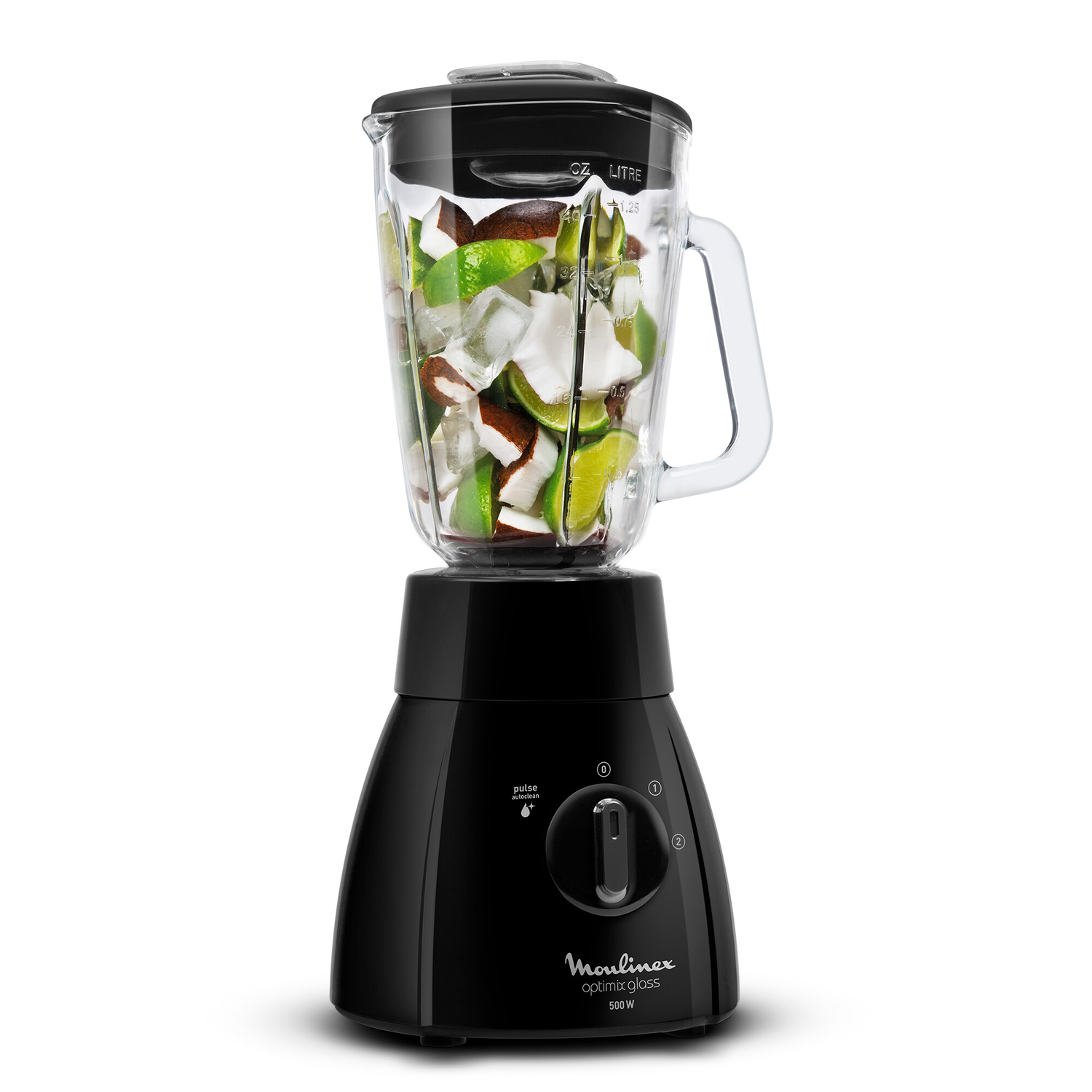 Licuadora con Jarra Vidrio Moulinex Optimix, 2 Vel, 1.75 L, color negro.