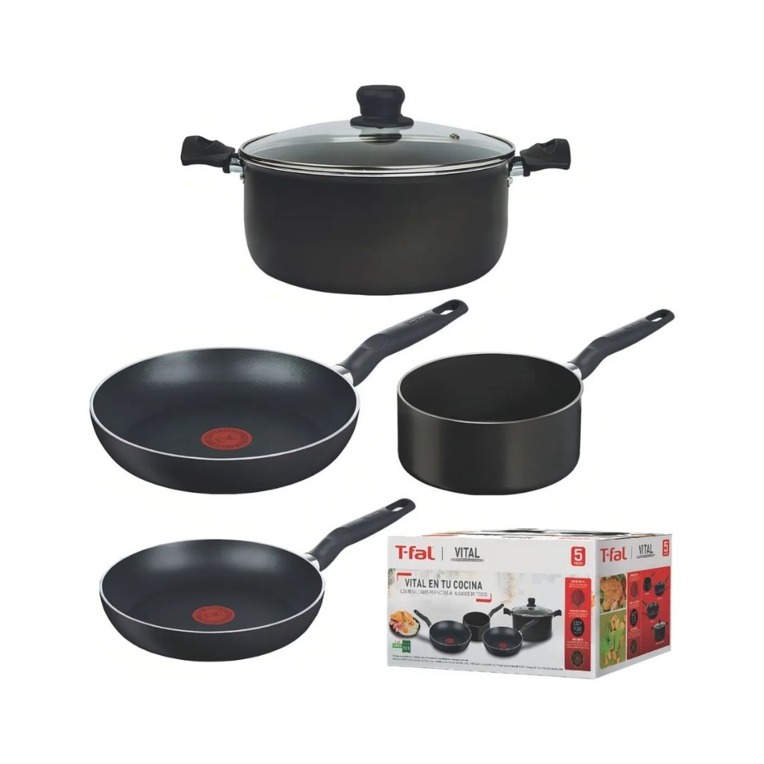 Batería de cocina Tefal 5 piezas antiadherentes | Color negro.