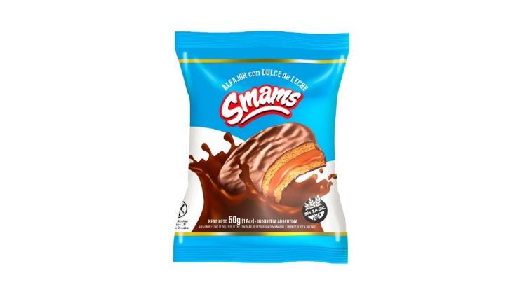 ALFAJOR SIMPLE DULCE DE LECHE BAÑADO X 50G - SMAMS